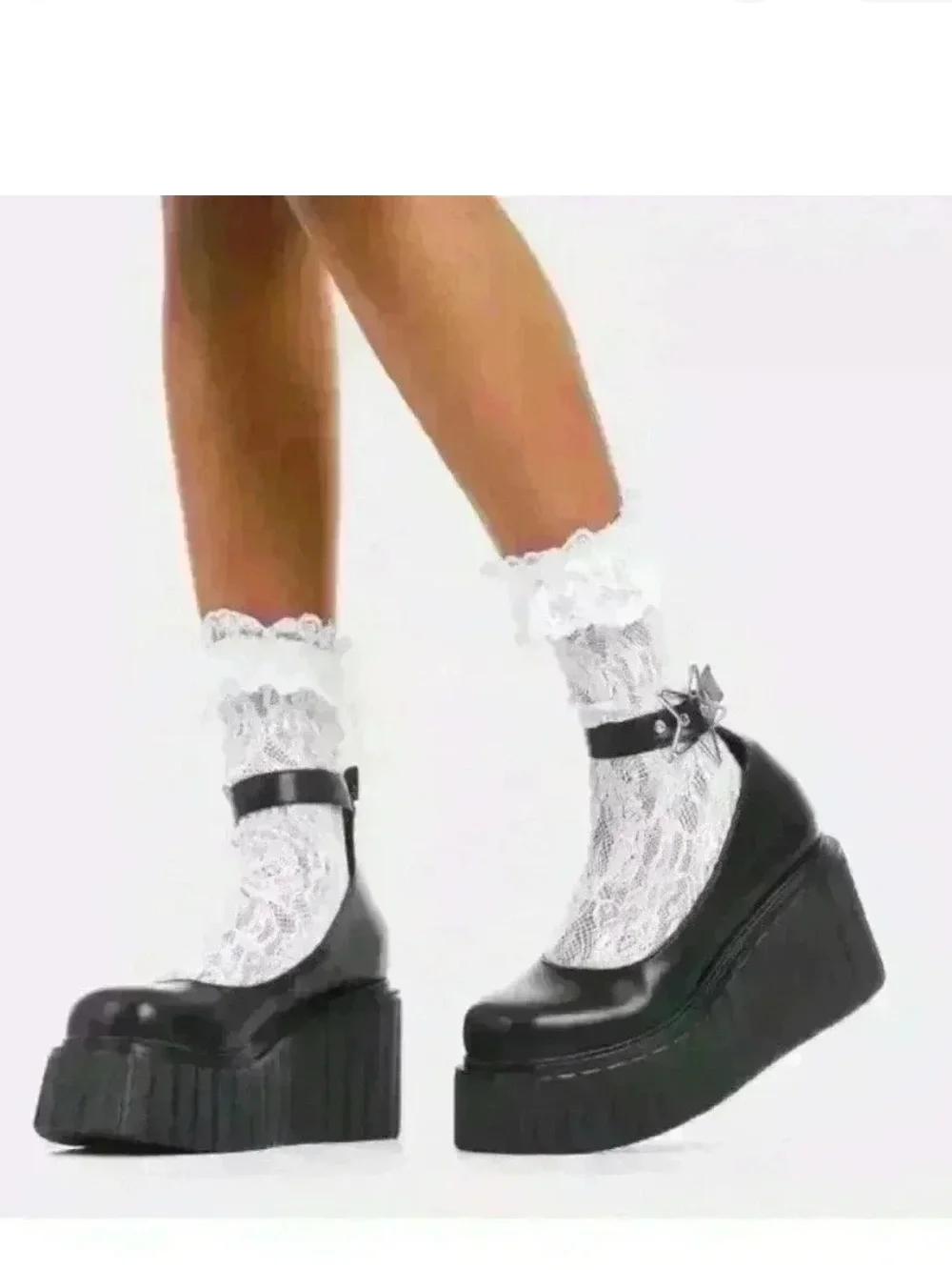 New Lamoda Black Platform Creeper Ankle Strap Shoes Size 7